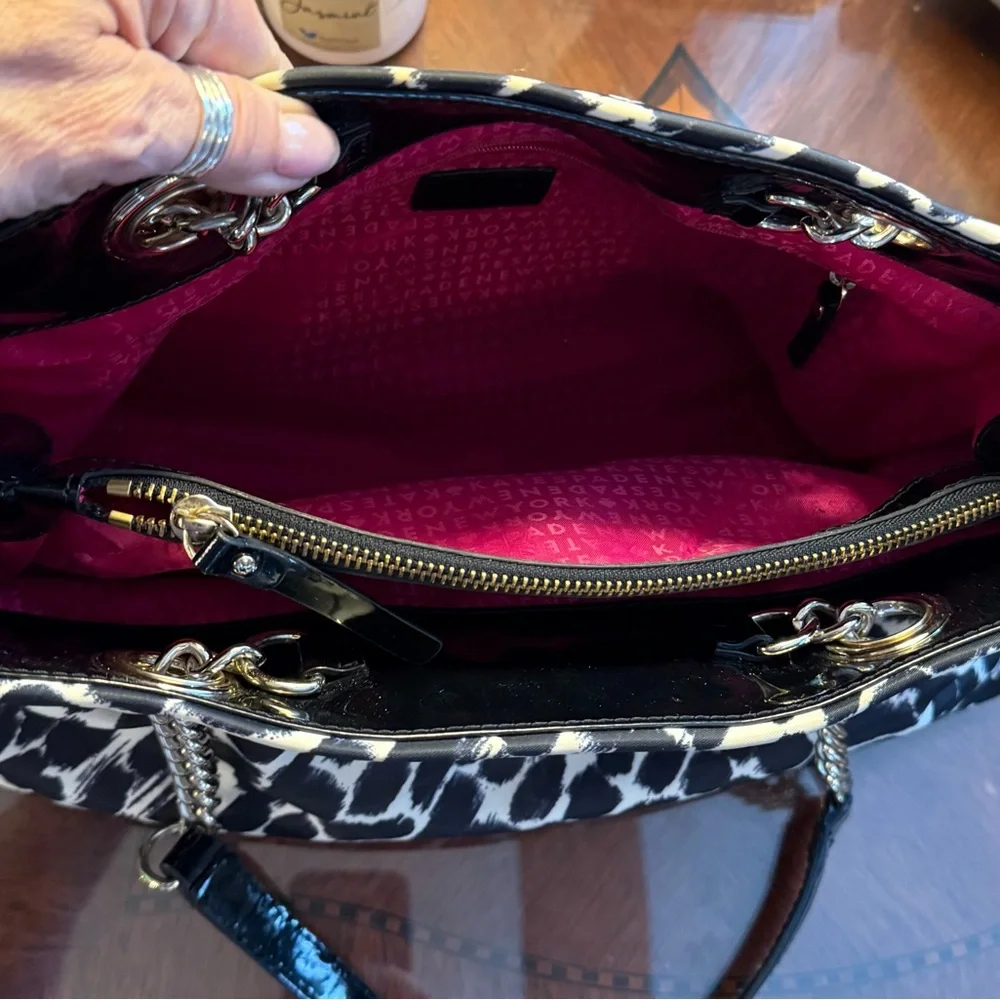 Kate Spade Lindenwood Black and White Leopard (Ocelot) Elena Tote EUC - Picture 7 of 17